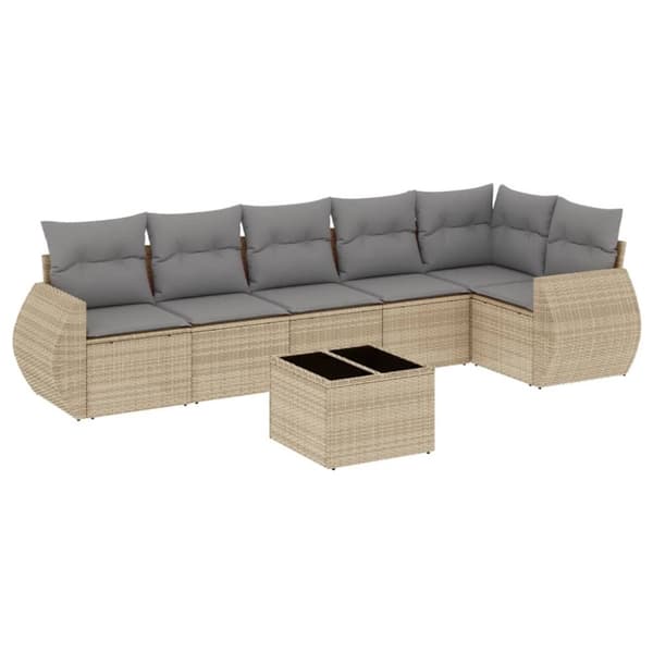 vidaXL sofasæt til haven 7 dele med hynder polyrattan beige
