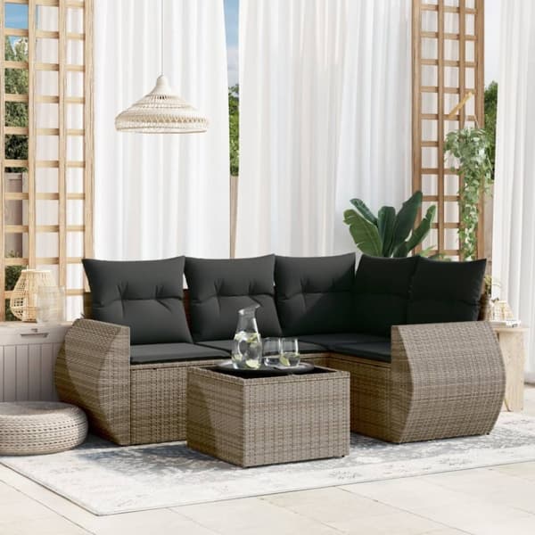 vidaXL sofasæt 5 dele med hynder polyrattan grå