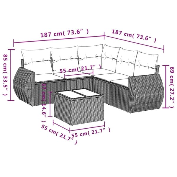 vidaXL sofasæt til haven 6 dele med hynder polyrattan grå