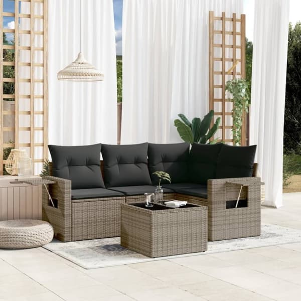 vidaXL sofasæt 5 dele med hynder polyrattan grå