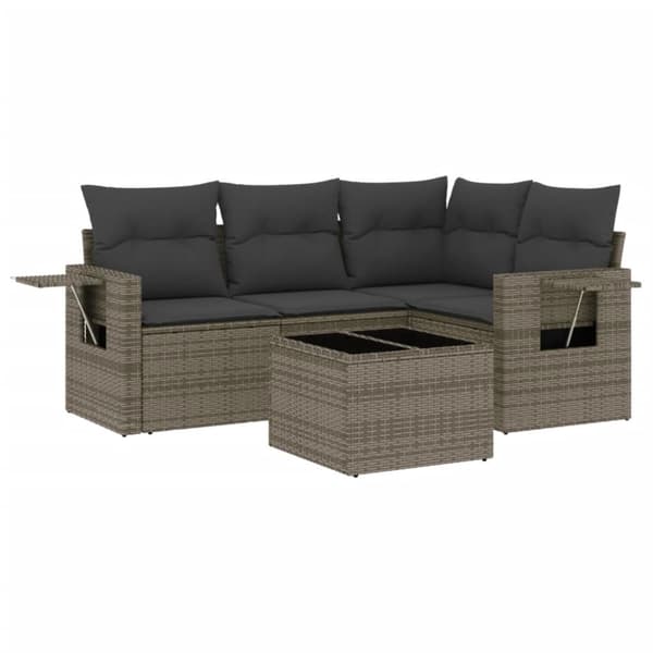 vidaXL sofasæt 5 dele med hynder polyrattan grå