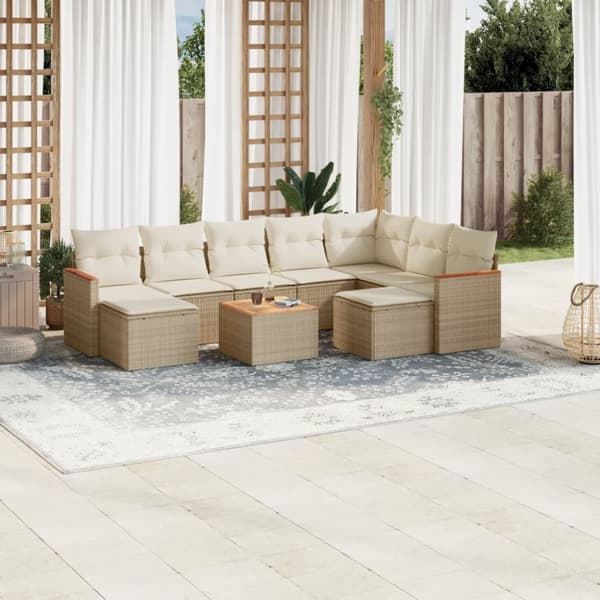vidaXL sofasæt til haven 10 dele med hynder polyrattan beige