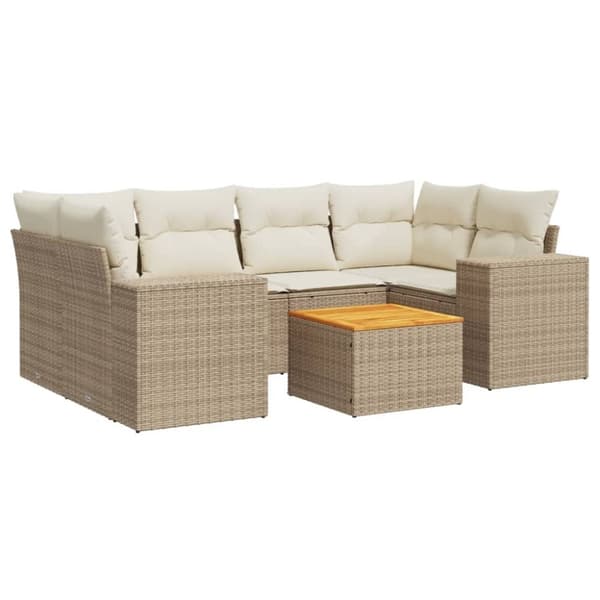 vidaXL sofasæt til haven 7 dele med hynder polyrattan beige