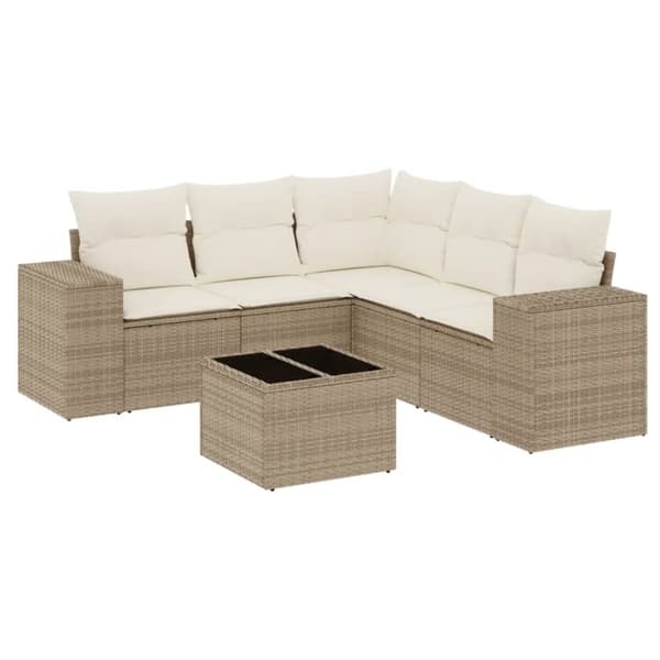 vidaXL sofasæt til haven 6 dele med hynder polyrattan beige