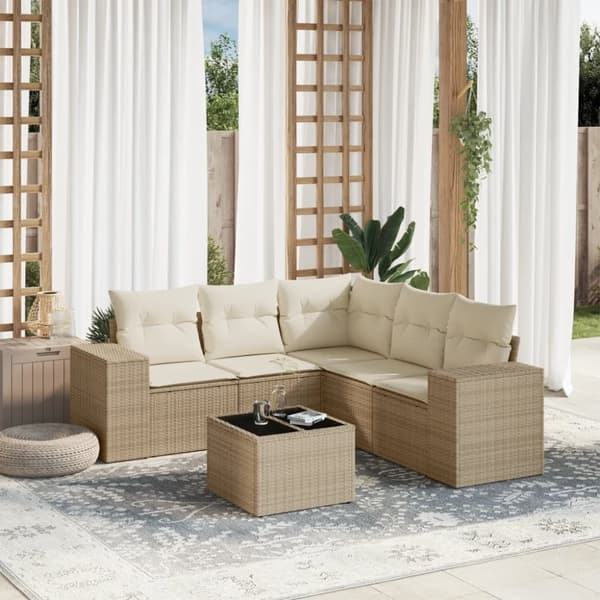 vidaXL sofasæt til haven 6 dele med hynder polyrattan beige