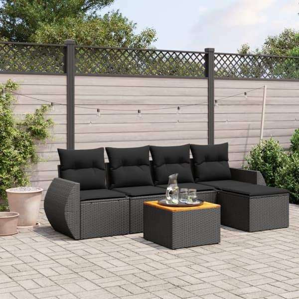 vidaXL sofasæt til haven 6 dele med hynder polyrattan sort