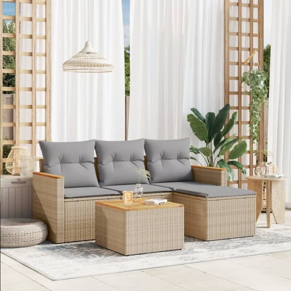 vidaXL sofasæt til haven 5 dele med hynder polyrattan beige
