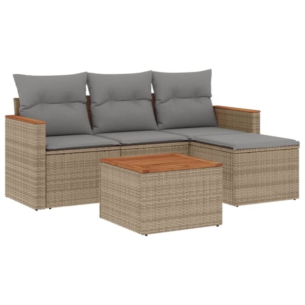 vidaXL sofasæt til haven 5 dele med hynder polyrattan beige