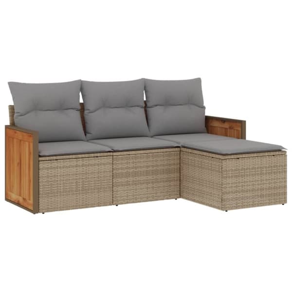 vidaXL Soffgrupp för trädgård med dynor 4 delar beige konstrotting