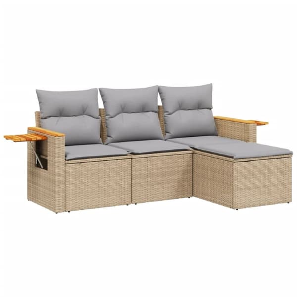 vidaXL Soffgrupp för trädgård med dynor 4 delar beige konstrotting