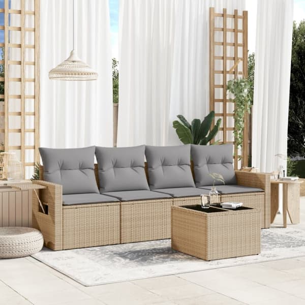 vidaXL sofasæt til haven 5 dele med hynder polyrattan beige
