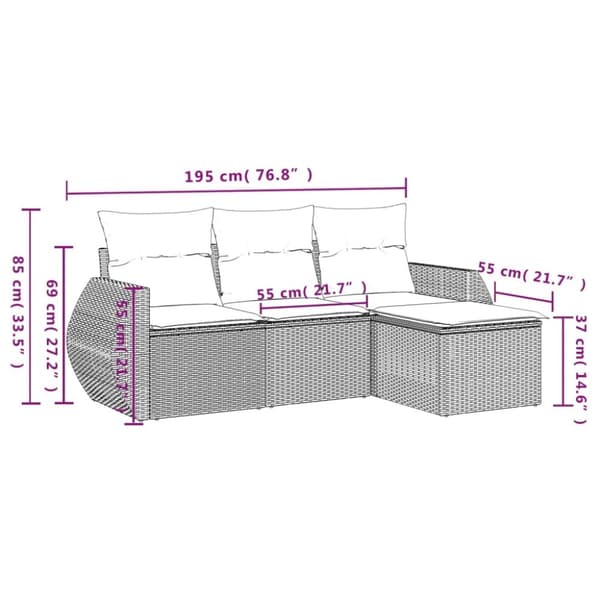vidaXL sofasæt til haven 4 dele med hynder polyrattan beige