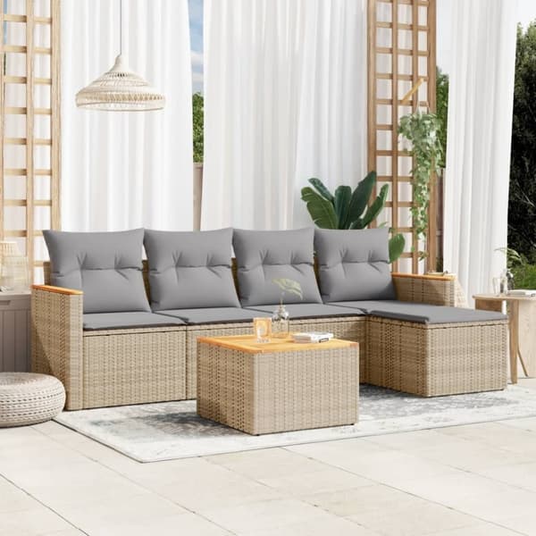 vidaXL sofasæt til haven 6 dele med hynder polyrattan beige