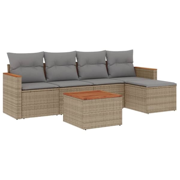 vidaXL sofasæt til haven 6 dele med hynder polyrattan beige