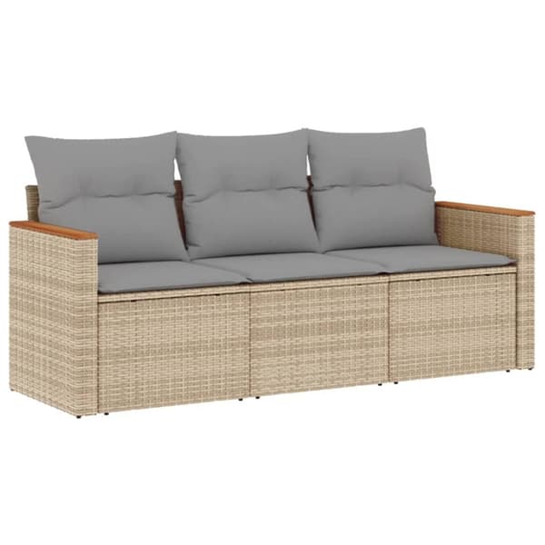 vidaXL Soffgrupp för trädgården 3 delar med dynor beige konstrotting