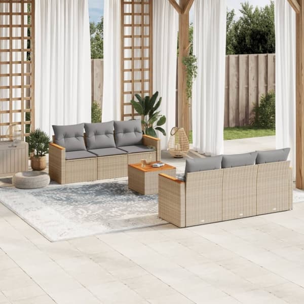 vidaXL sofasæt til haven 7 dele med hynder polyrattan beige