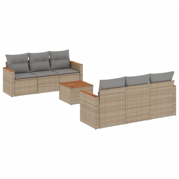 vidaXL sofasæt til haven 7 dele med hynder polyrattan beige