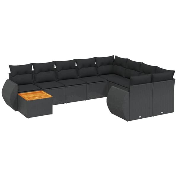 vidaXL sofasæt til haven 10 dele med hynder polyrattan sort
