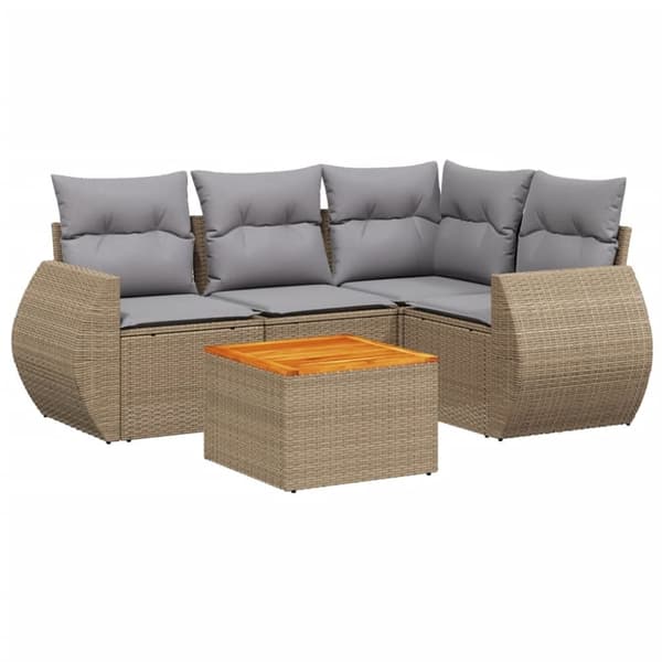 vidaXL Soffgrupp för trädgården med dynor 5 delar beige konstrotting