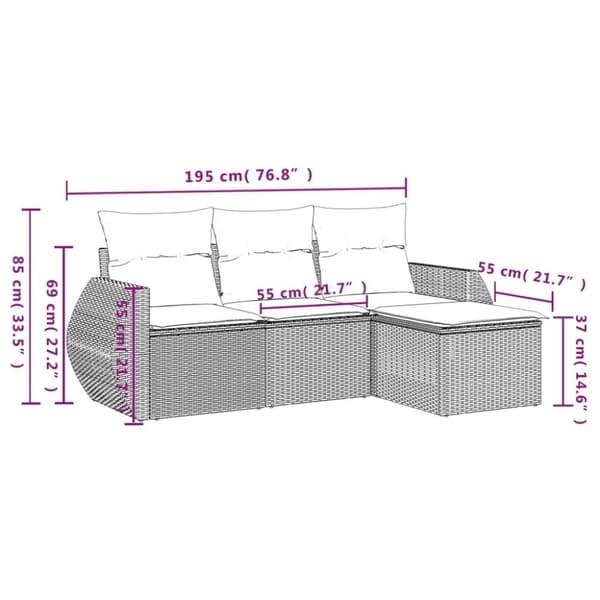 vidaXL sofasæt til haven 4 dele med hynder polyrattan sort