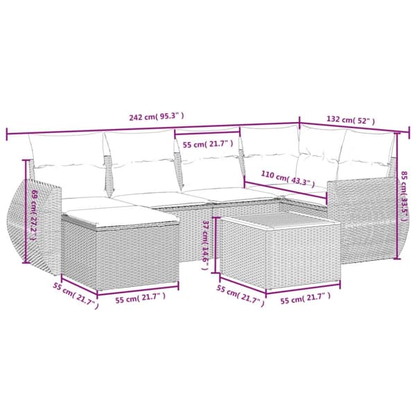 vidaXL sofasæt til haven 7 dele med hynder polyrattan beige
