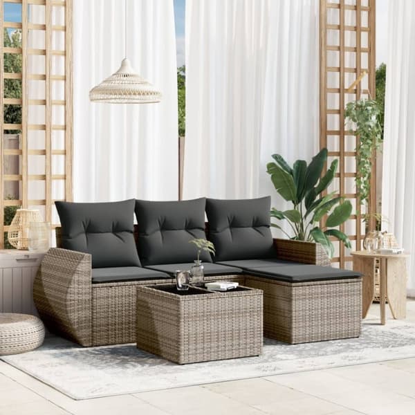 vidaXL sofasæt 5 dele med hynder polyrattan grå