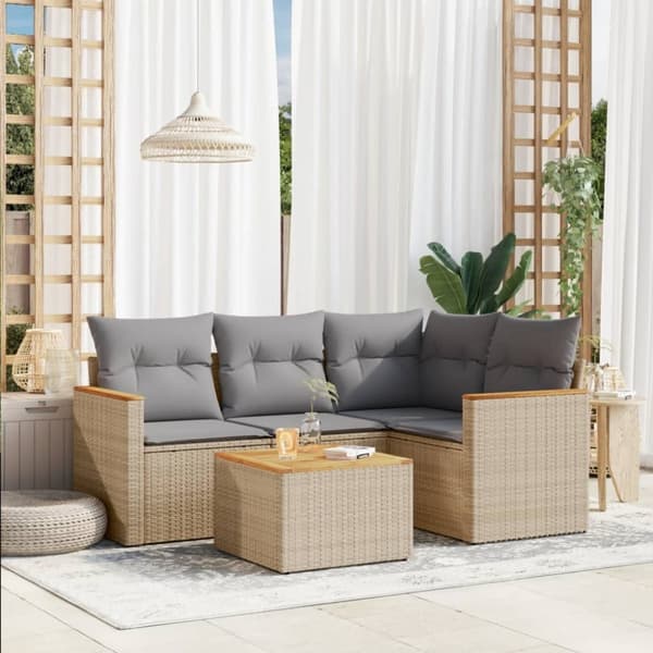 vidaXL sofasæt til haven 5 dele med hynder polyrattan beige