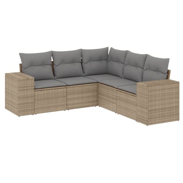 vidaXL sofasæt til haven 5 dele med hynder polyrattan beige