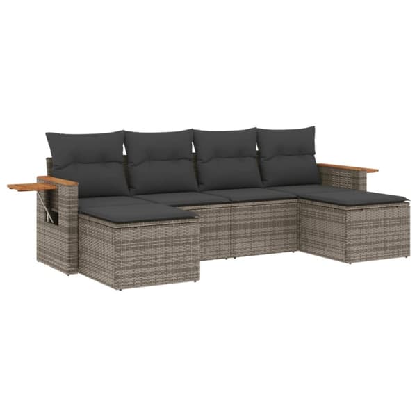 vidaXL sofasæt til haven 6 dele med hynder polyrattan grå