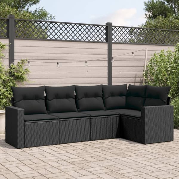 vidaXL sofasæt til haven 5 dele med hynder polyrattan sort