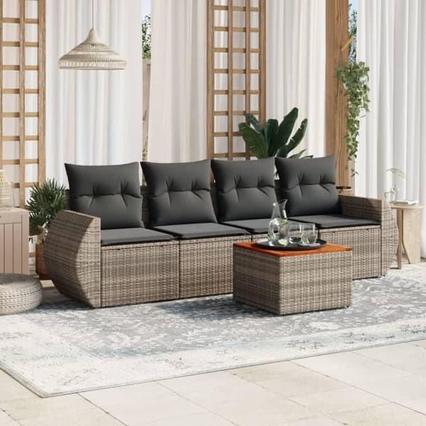 vidaXL sofasæt 5 dele med hynder polyrattan grå