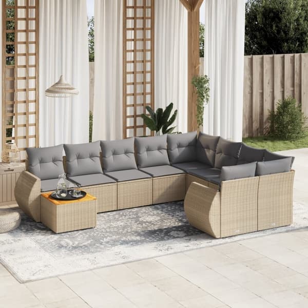 vidaXL sofasæt til haven 10 dele med hynder polyrattan beige