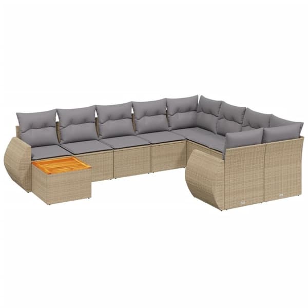 vidaXL sofasæt til haven 10 dele med hynder polyrattan beige