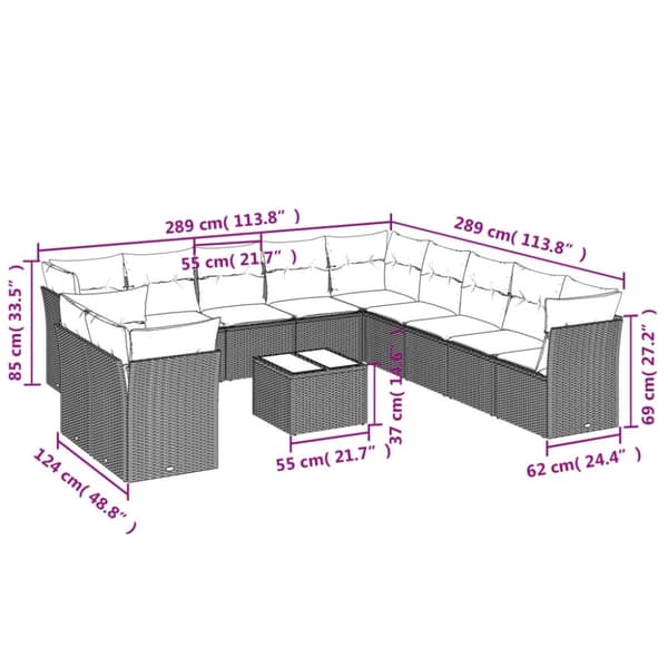 vidaXL sofasæt til haven 12 dele med hynder polyrattan sort