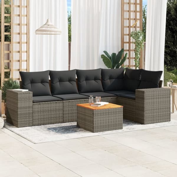 vidaXL sofasæt til haven 6 dele med hynder polyrattan grå