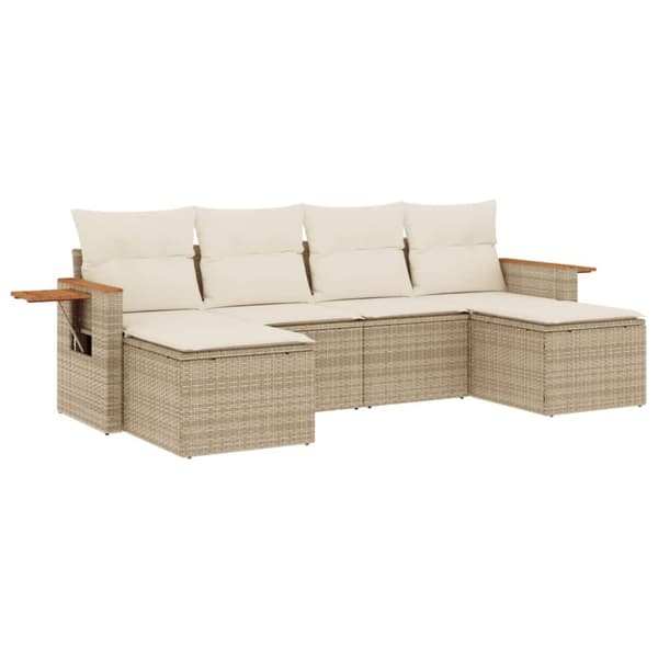 vidaXL sofasæt til haven 6 dele med hynder polyrattan beige