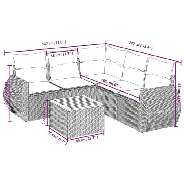 vidaXL sofasæt til haven 6 dele med hynder polyrattan beige