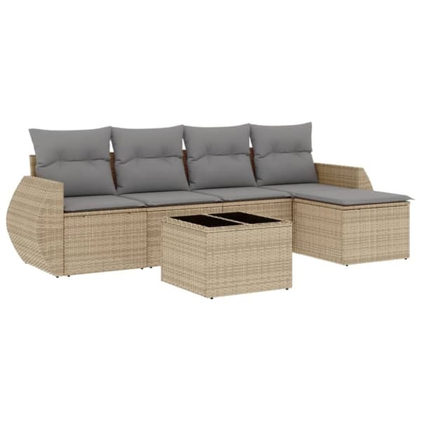 vidaXL sofasæt til haven 6 dele med hynder polyrattan beige