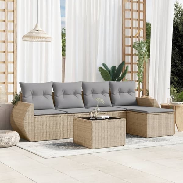 vidaXL sofasæt til haven 6 dele med hynder polyrattan beige