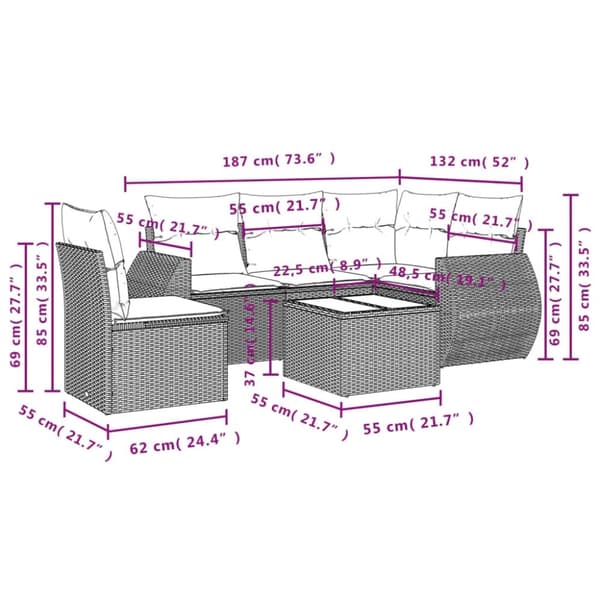 vidaXL sofasæt til haven 6 dele med hynder polyrattan beige