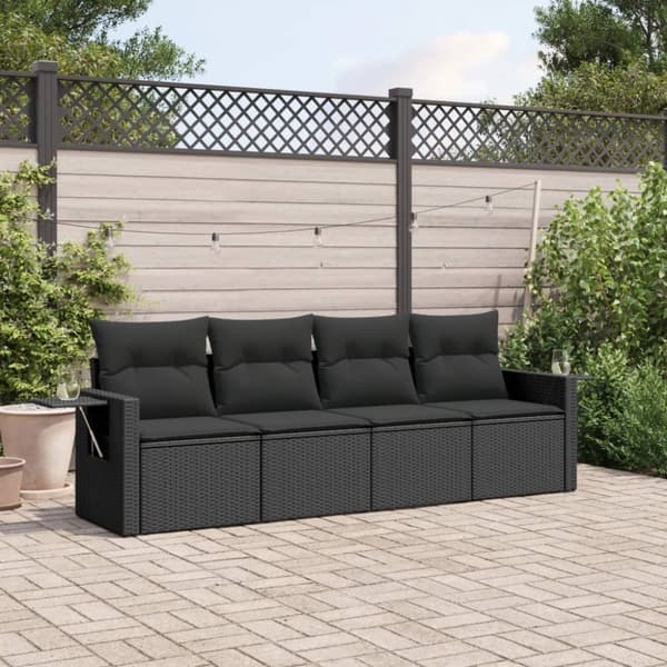 vidaXL sofasæt til haven 4 dele med hynder polyrattan sort