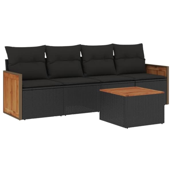 vidaXL sofasæt til haven 5 dele med hynder polyrattan sort