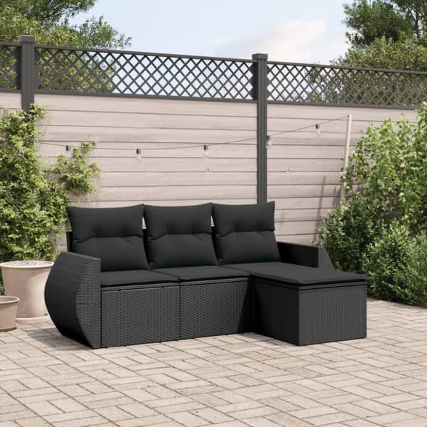 vidaXL sofasæt til haven 4 dele med hynder polyrattan sort