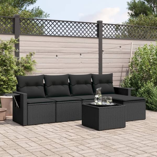 vidaXL sofasæt til haven 6 dele med hynder polyrattan sort