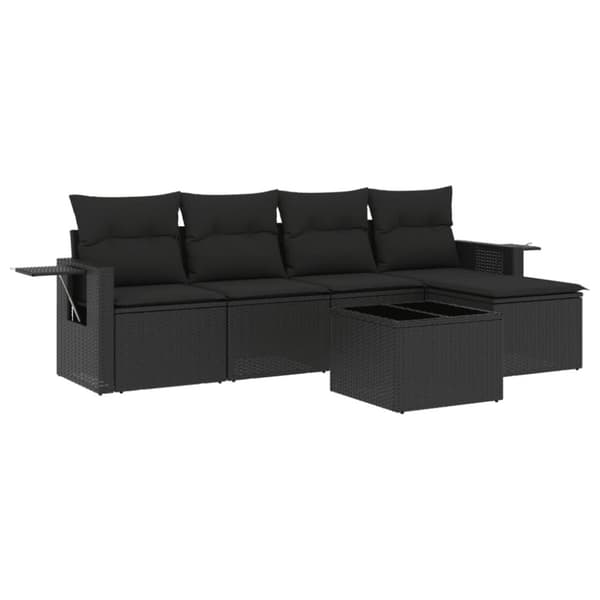 vidaXL sofasæt til haven 6 dele med hynder polyrattan sort