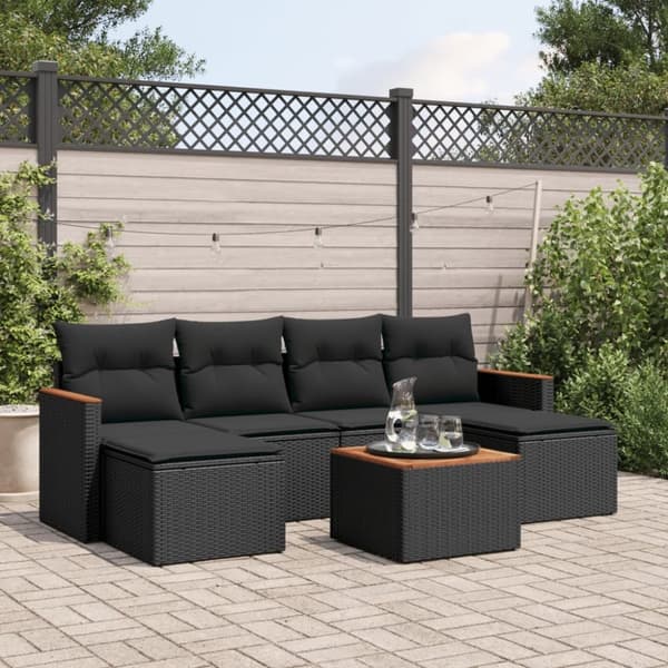 vidaXL sofasæt til haven 7 dele med hynder polyrattan sort