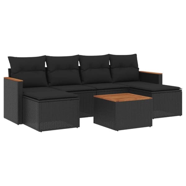 vidaXL sofasæt til haven 7 dele med hynder polyrattan sort