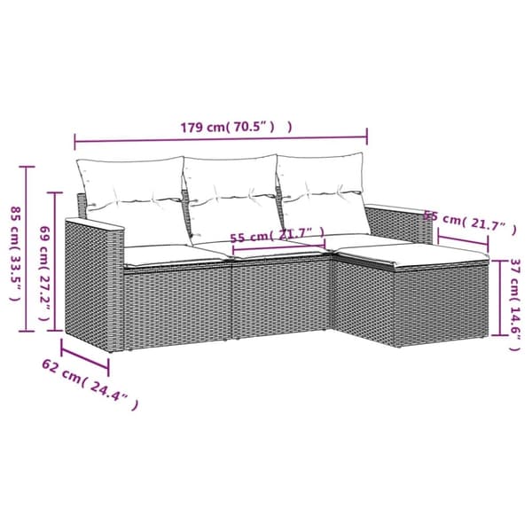 vidaXL sofasæt til haven 4 dele med hynder polyrattan sort