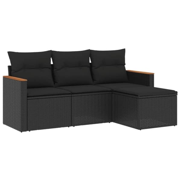 vidaXL sofasæt til haven 4 dele med hynder polyrattan sort
