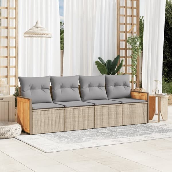 vidaXL sofasæt til haven 4 dele med hynder polyrattan beige